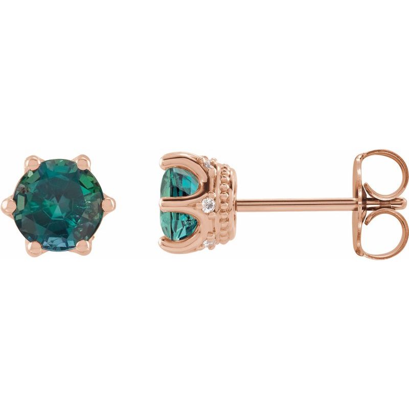 Round 6-Prong Accented Crown Stud Earrings