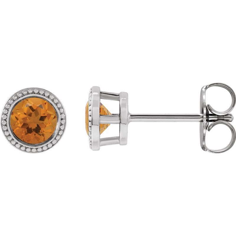 Round Bezel-Set Stud Earrings