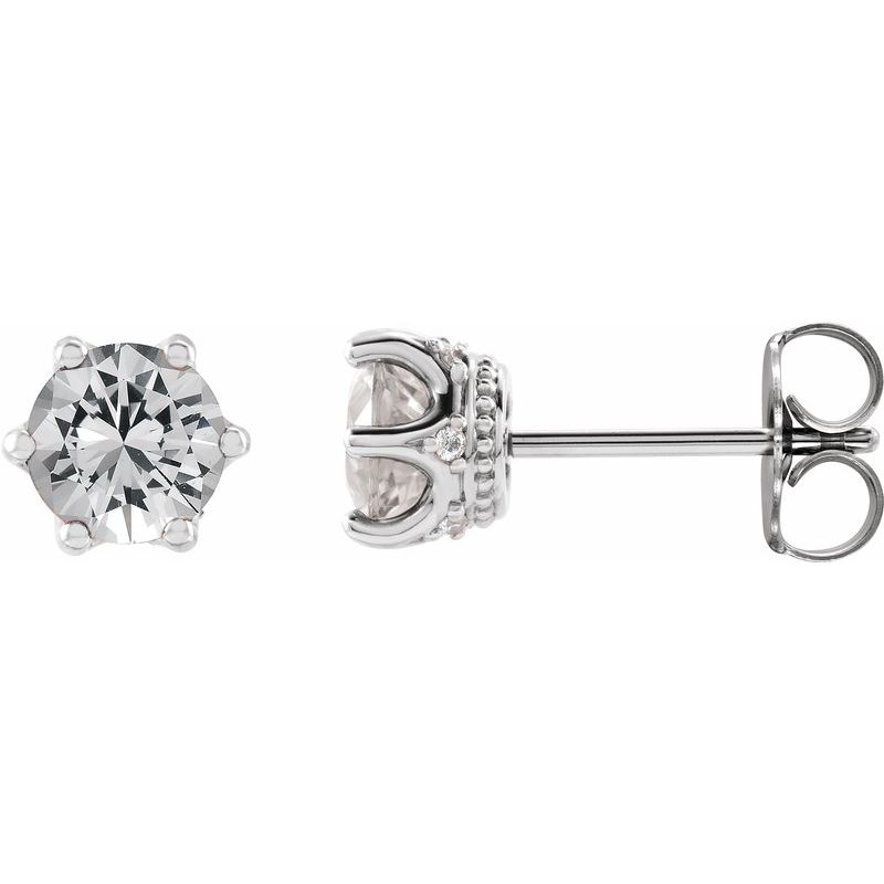 Round 6-Prong Accented Crown Stud Earrings