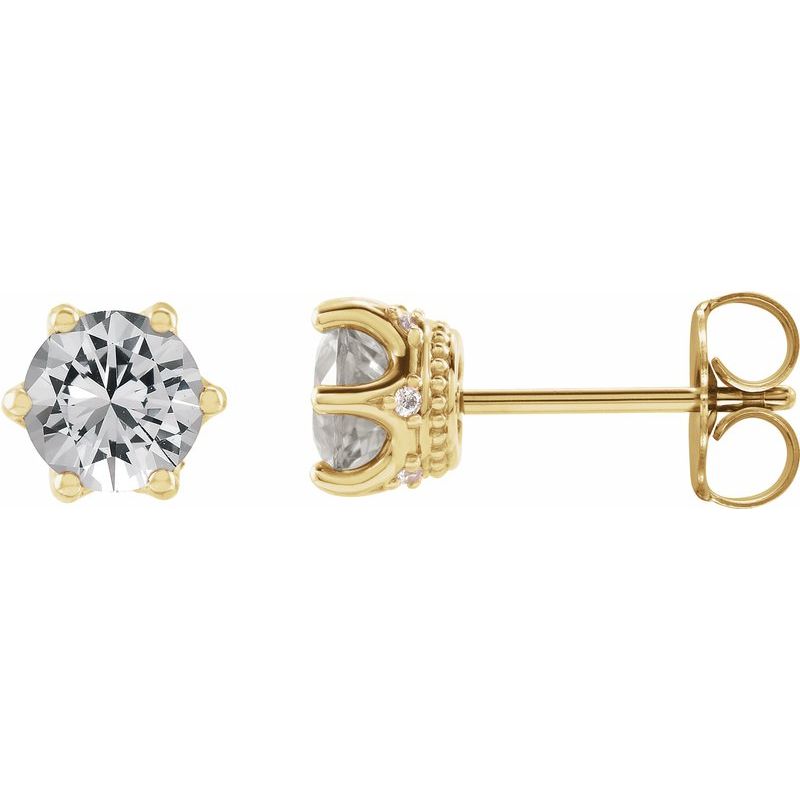 Round 6-Prong Accented Crown Stud Earrings
