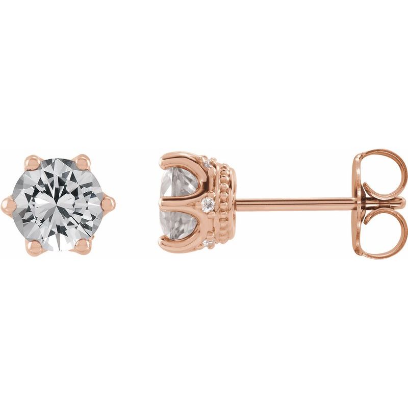 Round 6-Prong Accented Crown Stud Earrings