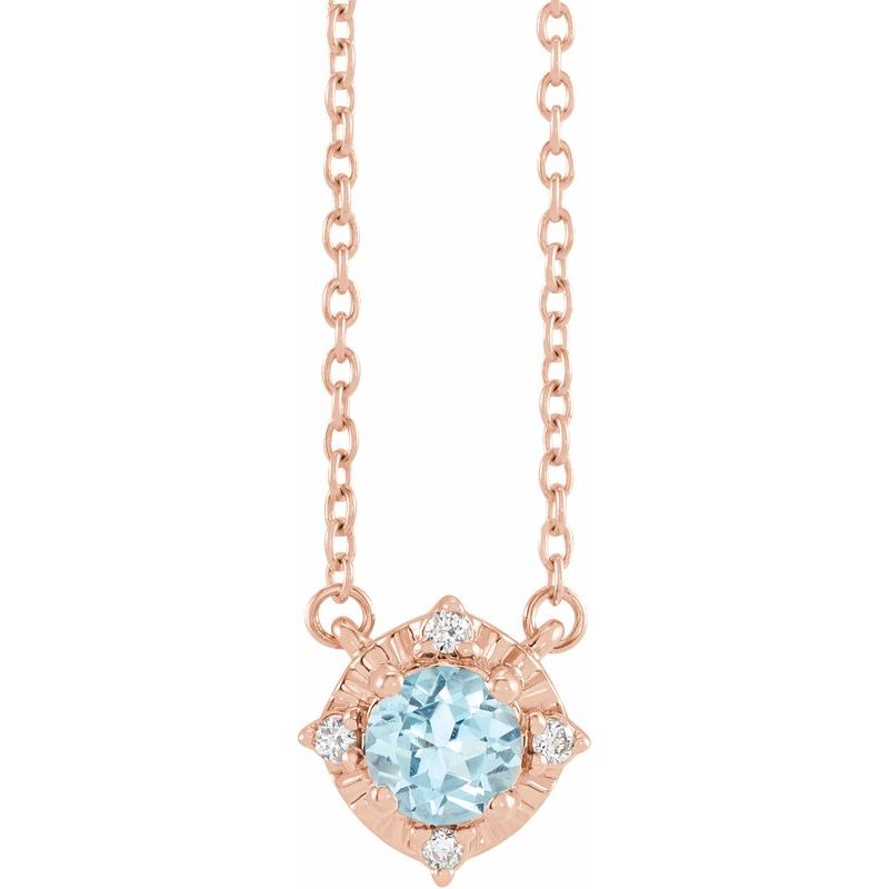 Birthstone Halo-Style Necklace — Natural & .04 ctw Diamond 18″
