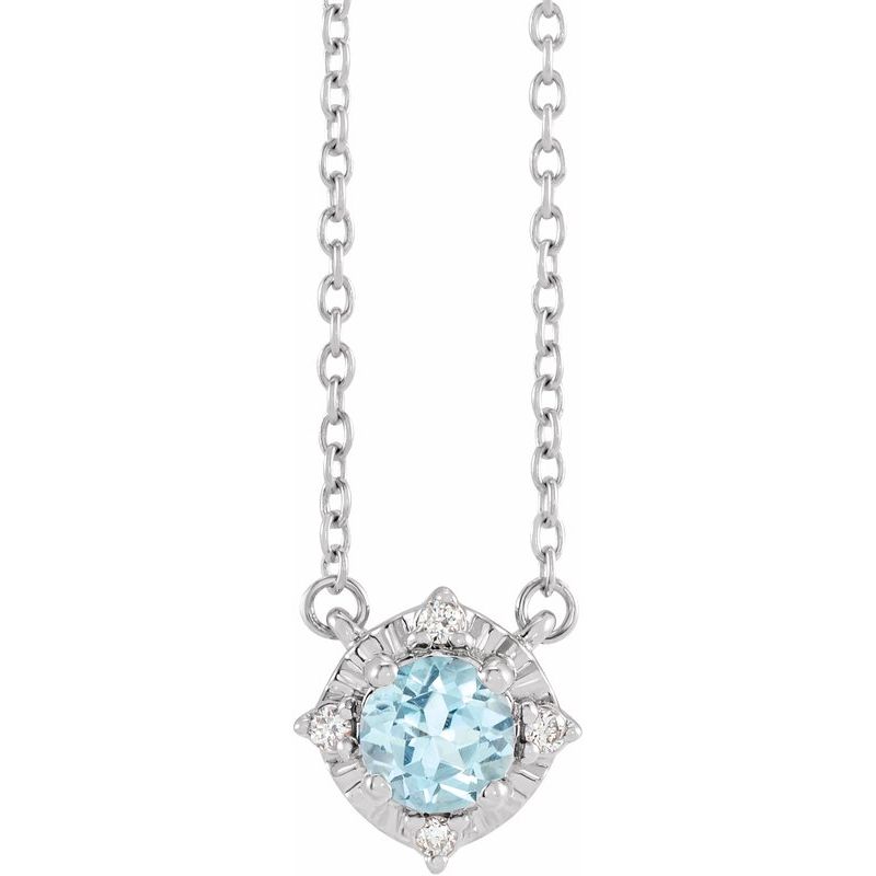 Birthstone Halo-Style Necklace — Natural & .04 ctw Diamond 18″