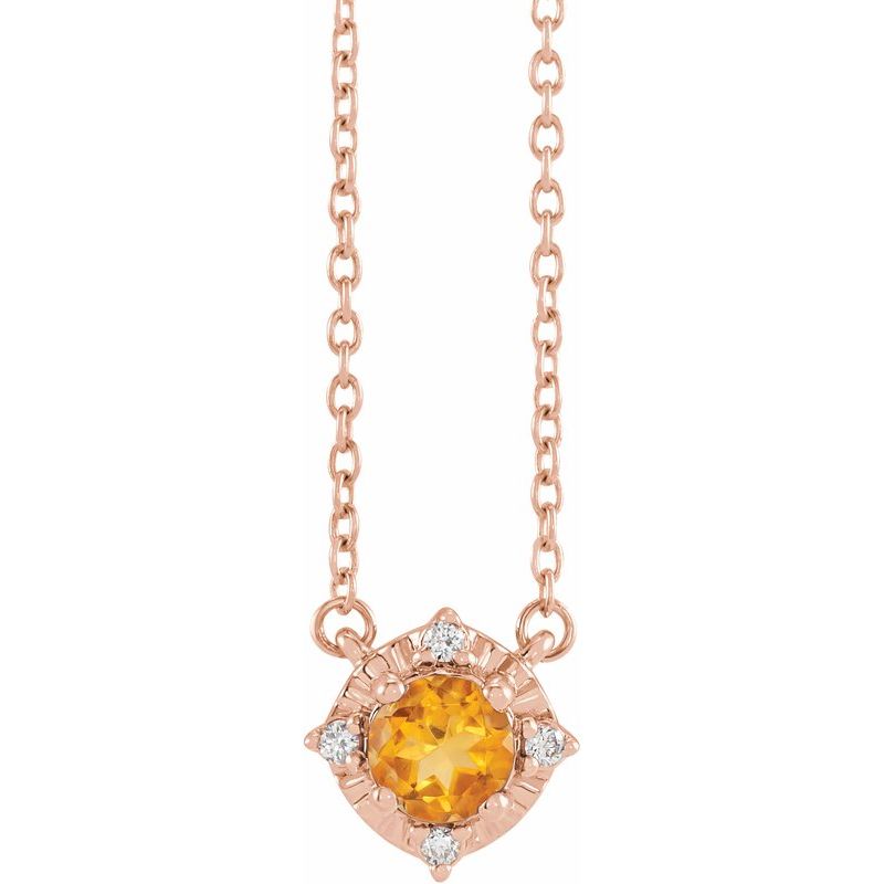 Birthstone Halo-Style Necklace — Natural & .04 ctw Diamond 18″
