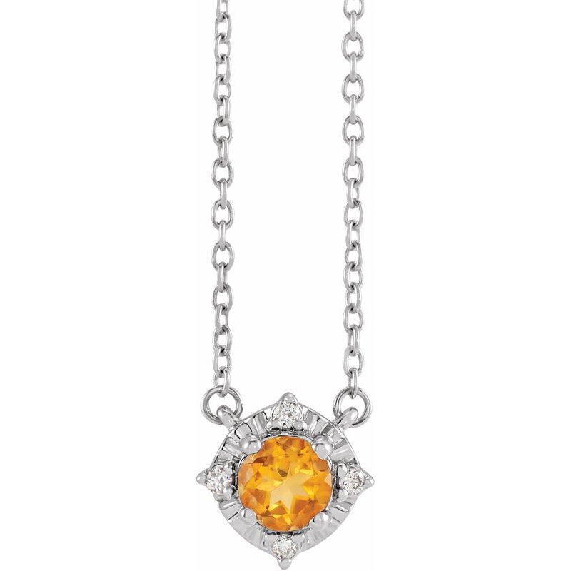 Birthstone Halo-Style Necklace — Natural & .04 ctw Diamond 18″