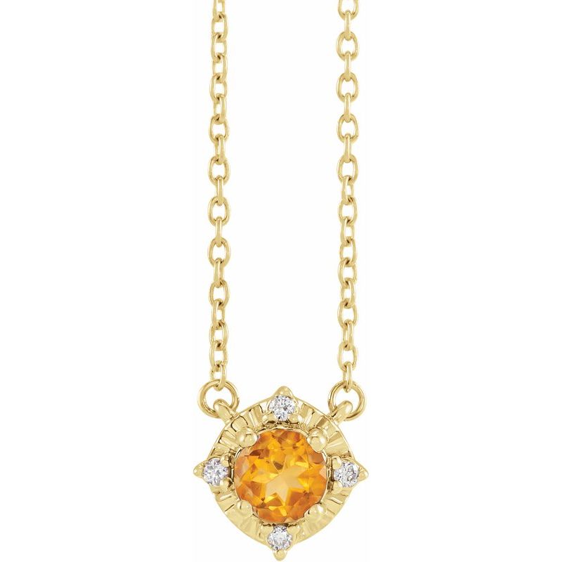 Birthstone Halo-Style Necklace — Natural & .04 ctw Diamond 18″