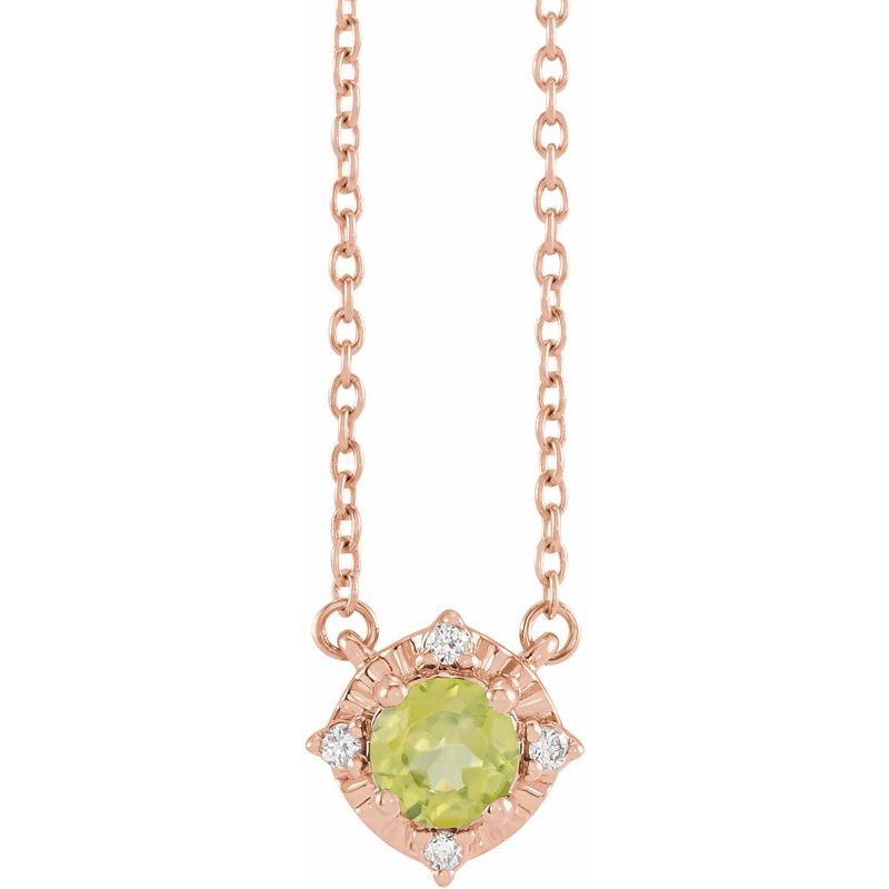 Birthstone Halo-Style Necklace — Natural & .04 ctw Diamond 18″