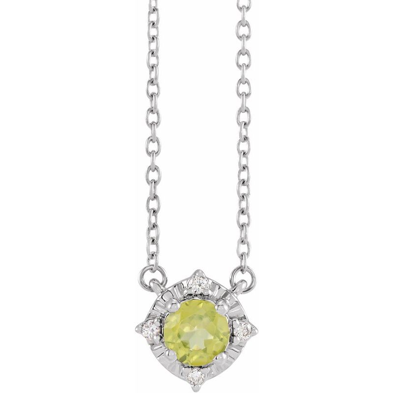 Birthstone Halo-Style Necklace — Natural & .04 ctw Diamond 18″