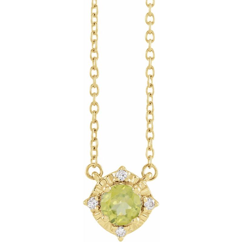 Birthstone Halo-Style Necklace — Natural & .04 ctw Diamond 18″