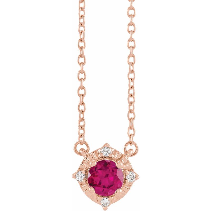 Birthstone Halo-Style Necklace — Natural & .04 ctw Diamond 18″