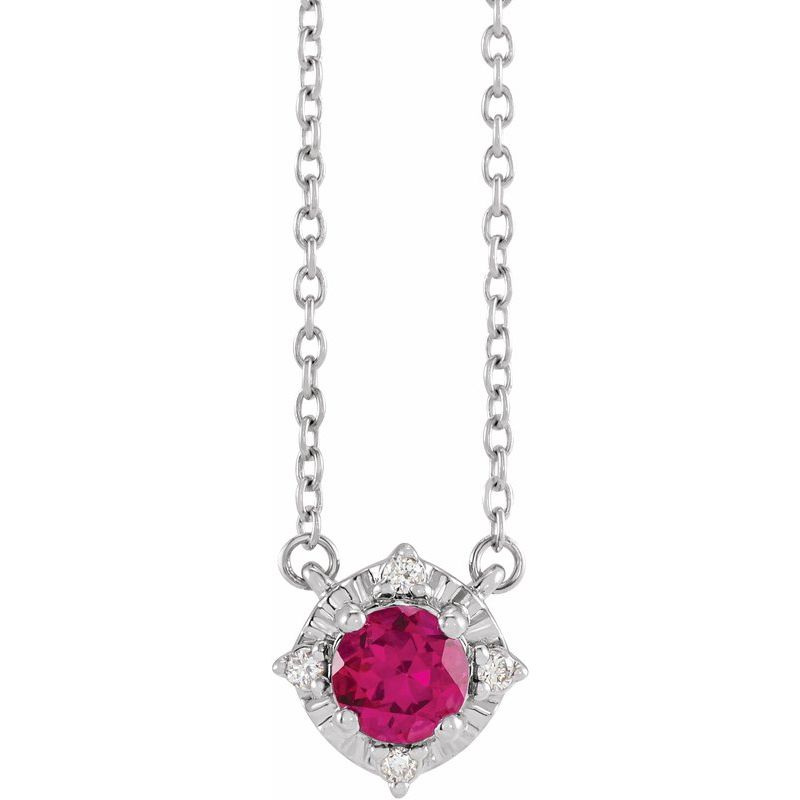 Birthstone Halo-Style Necklace — Natural & .04 ctw Diamond 18″