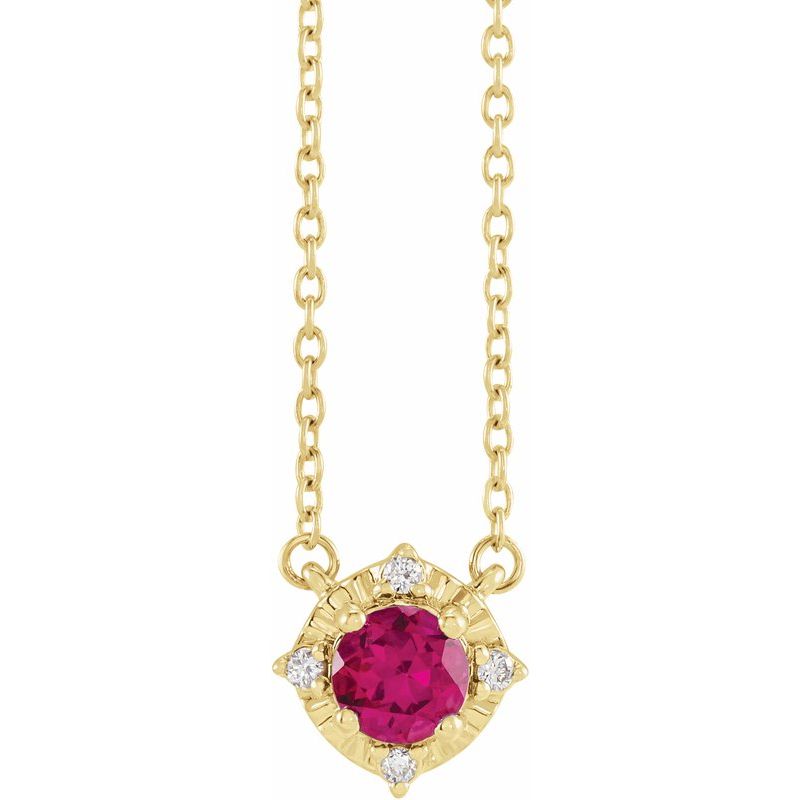Birthstone Halo-Style Necklace — Natural & .04 ctw Diamond 18″