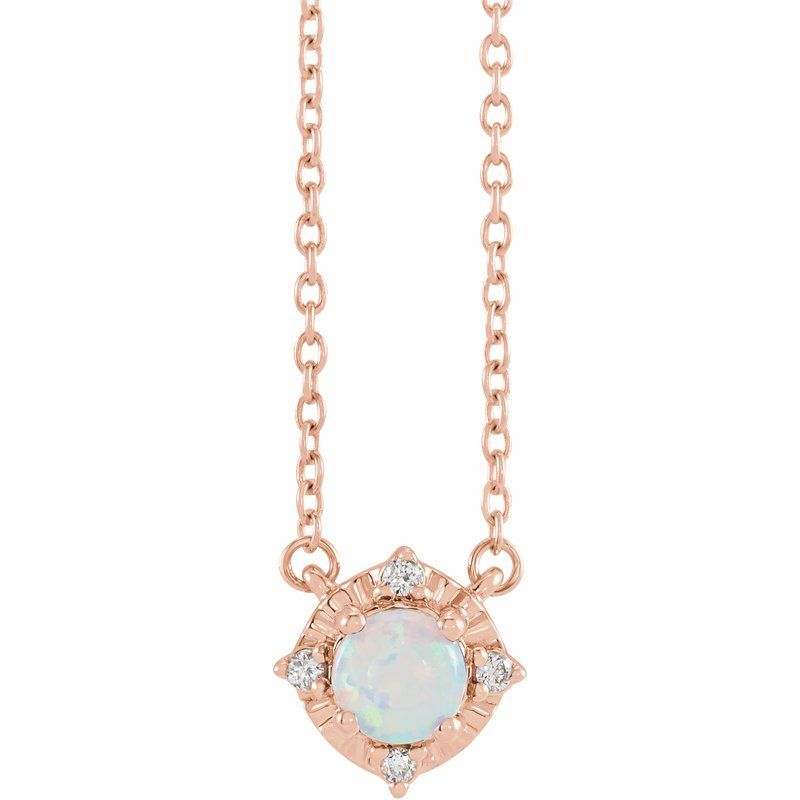 Birthstone Halo-Style Necklace — Natural & .04 ctw Diamond 18″