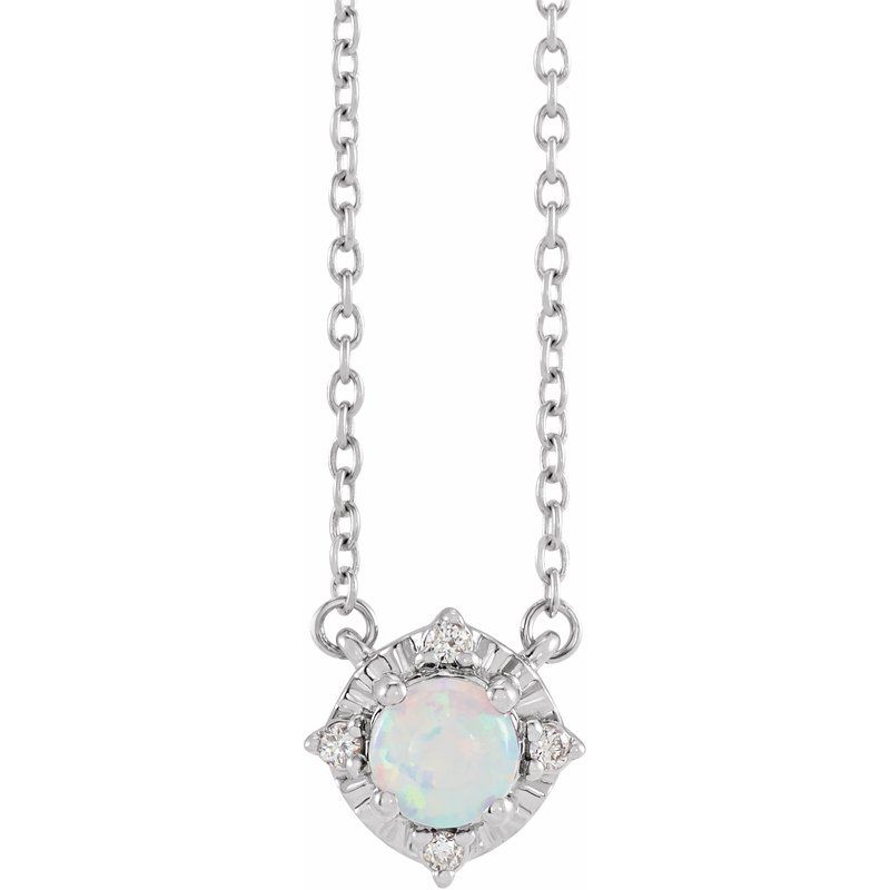 Birthstone Halo-Style Necklace — Natural & .04 ctw Diamond 18″
