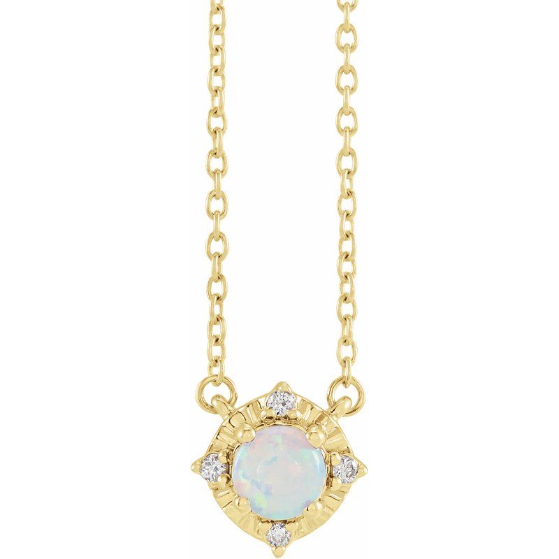 Birthstone Halo-Style Necklace — Natural & .04 ctw Diamond 18″