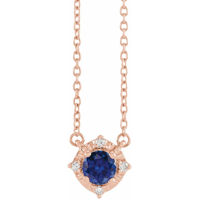 Birthstone Halo-Style Necklace — Natural & .04 ctw Diamond 18″