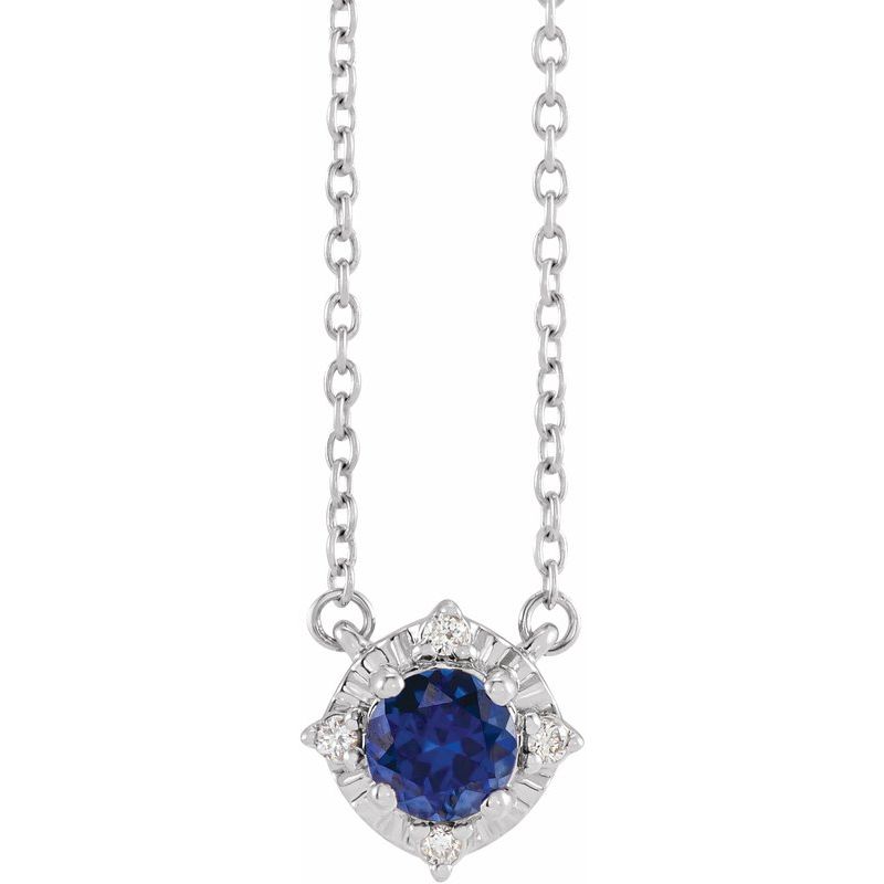 Birthstone Halo-Style Necklace — Natural & .04 ctw Diamond 18″
