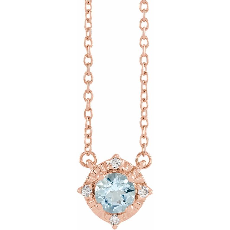 Birthstone Halo-Style Necklace — Natural & .04 ctw Diamond 18″