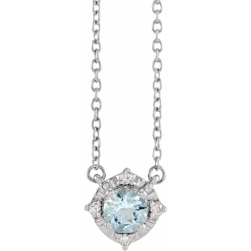 Birthstone Halo-Style Necklace — Natural & .04 ctw Diamond 18″