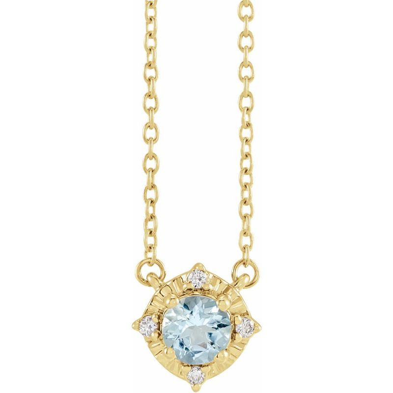 Birthstone Halo-Style Necklace — Natural & .04 ctw Diamond 18″