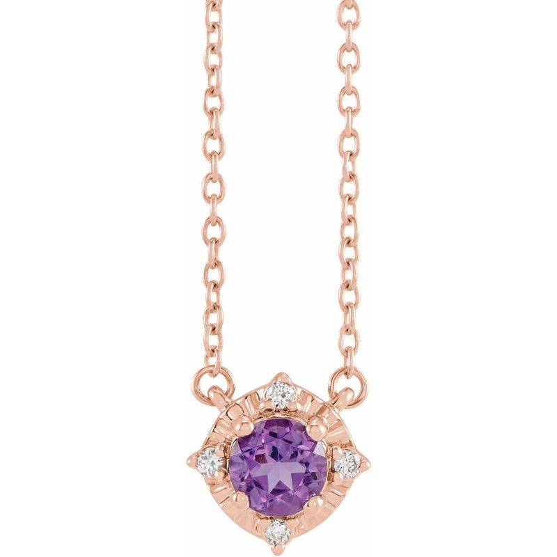 Birthstone Halo-Style Necklace — Natural & .04 ctw Diamond 18″