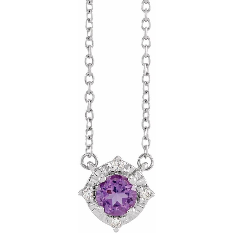 Birthstone Halo-Style Necklace — Natural & .04 ctw Diamond 18″