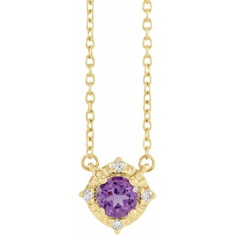 Birthstone Halo-Style Necklace — Natural & .04 ctw Diamond 18″