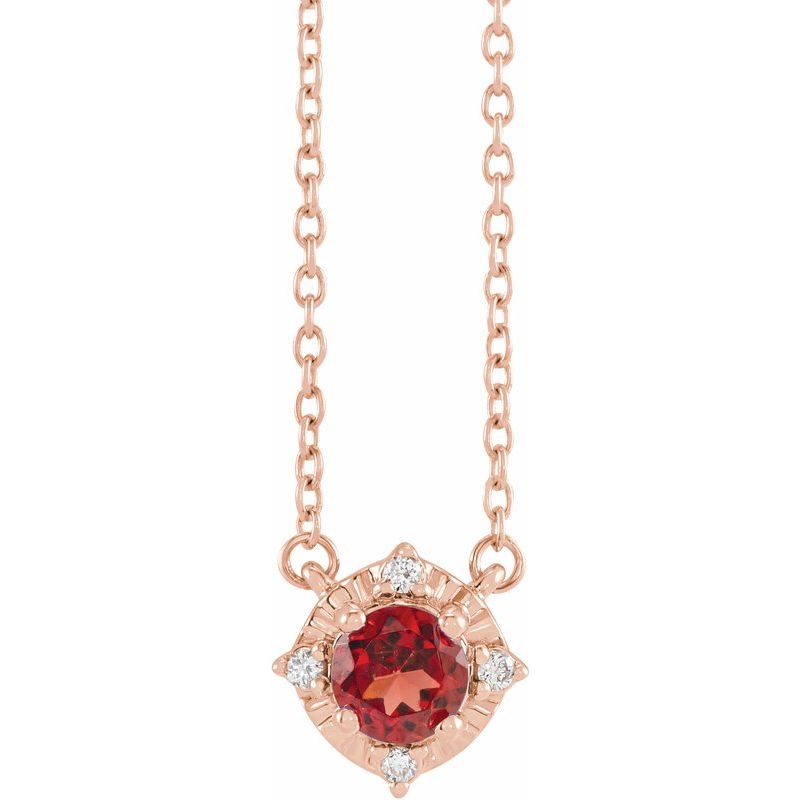 Birthstone Halo-Style Necklace — Natural & .04 ctw Diamond 18″