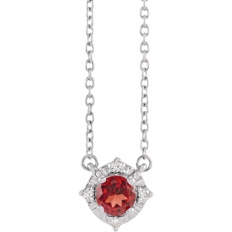 Birthstone Halo-Style Necklace — Natural & .04 ctw Diamond 18″