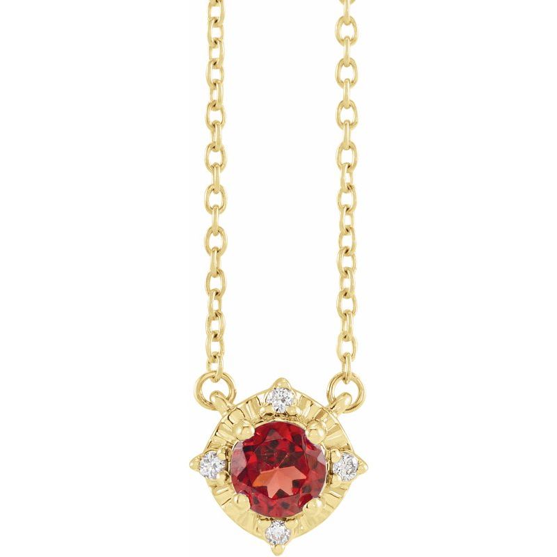 Birthstone Halo-Style Necklace — Natural & .04 ctw Diamond 18″