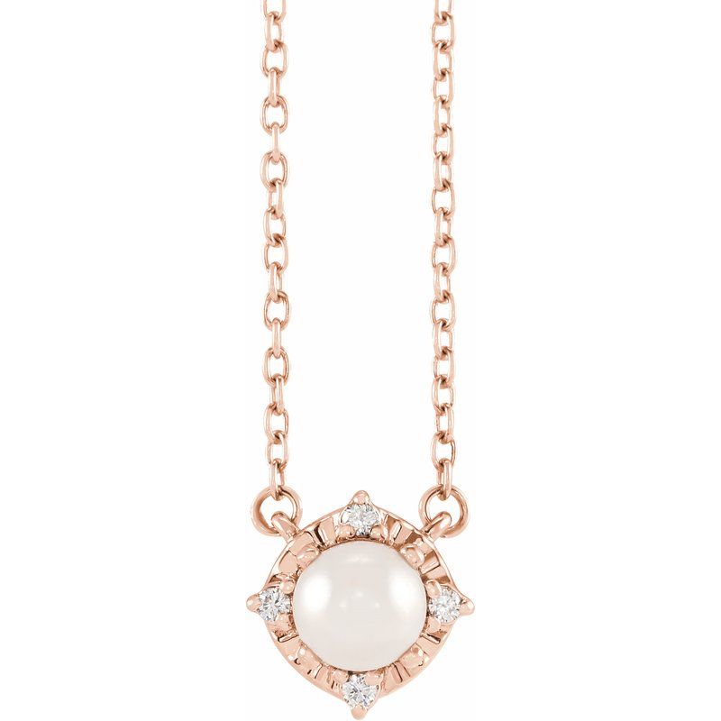 Birthstone Halo-Style Necklace — Natural & .04 ctw Diamond 18″
