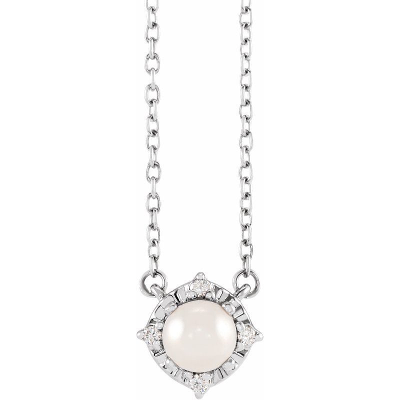Birthstone Halo-Style Necklace — Natural & .04 ctw Diamond 18″