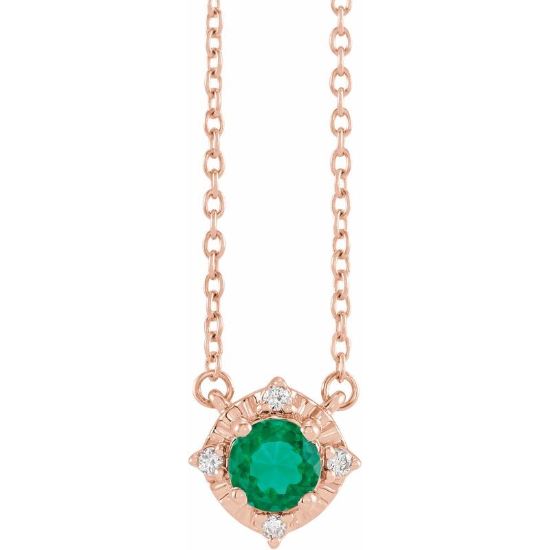 Birthstone Halo-Style Necklace — Natural & .04 ctw Diamond 18″