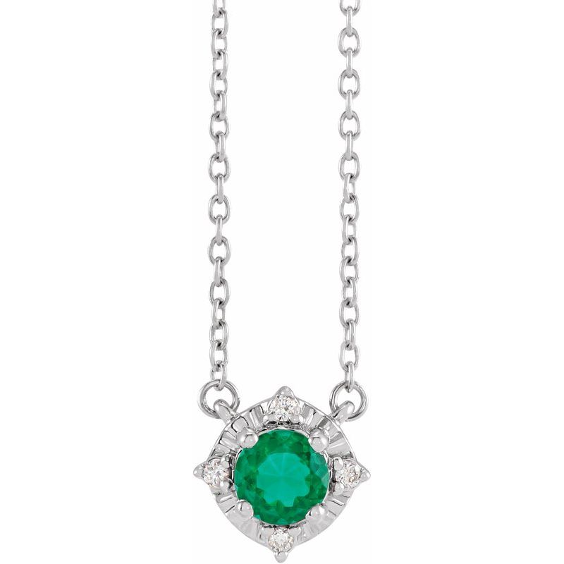Birthstone Halo-Style Necklace — Natural & .04 ctw Diamond 18″