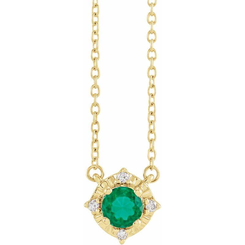 Birthstone Halo-Style Necklace — Natural & .04 ctw Diamond 18″