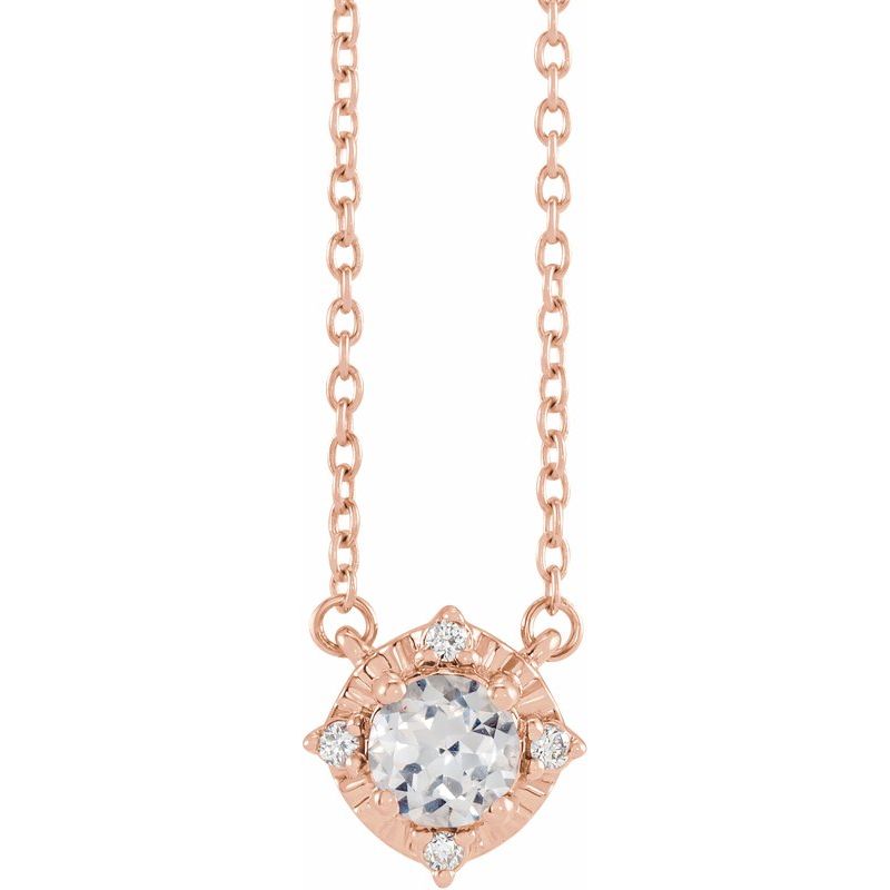Birthstone Halo-Style Necklace — Natural & .04 ctw Diamond 18″