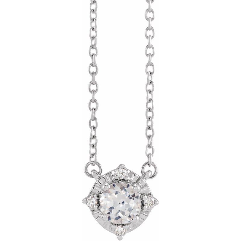 Birthstone Halo-Style Necklace — Natural & .04 ctw Diamond 18″