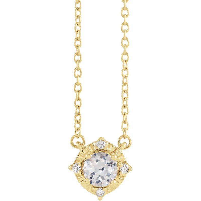 Birthstone Halo-Style Necklace — Natural & .04 ctw Diamond 18″