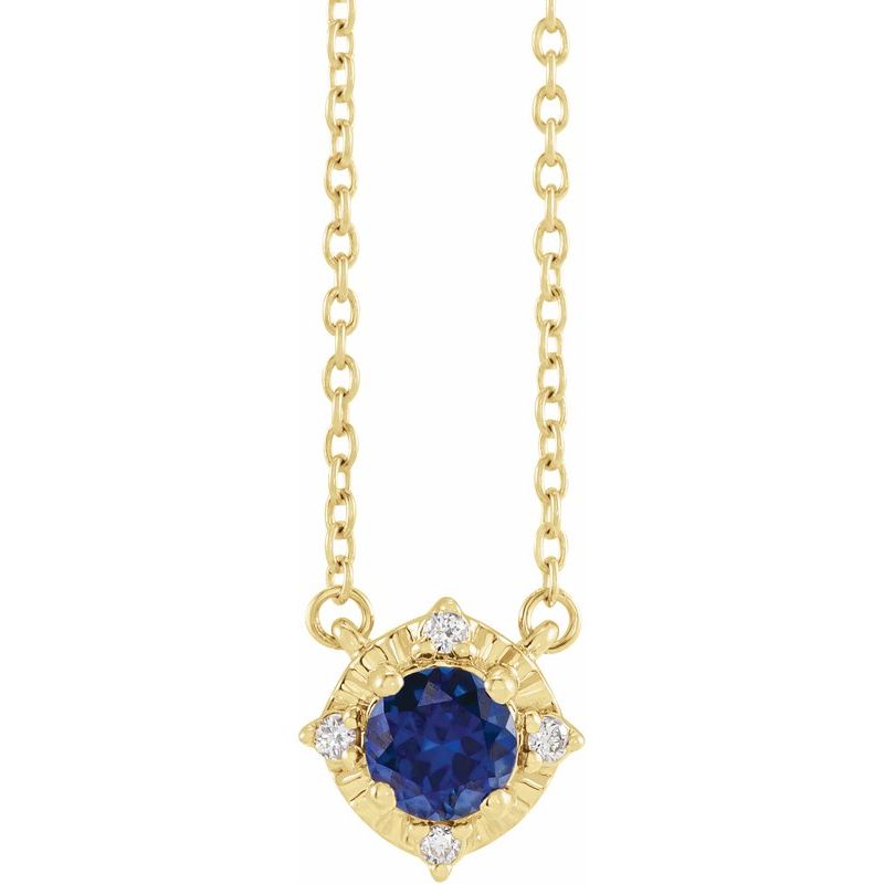 Birthstone Halo-Style Necklace — Natural & .04 ctw Diamond 18″