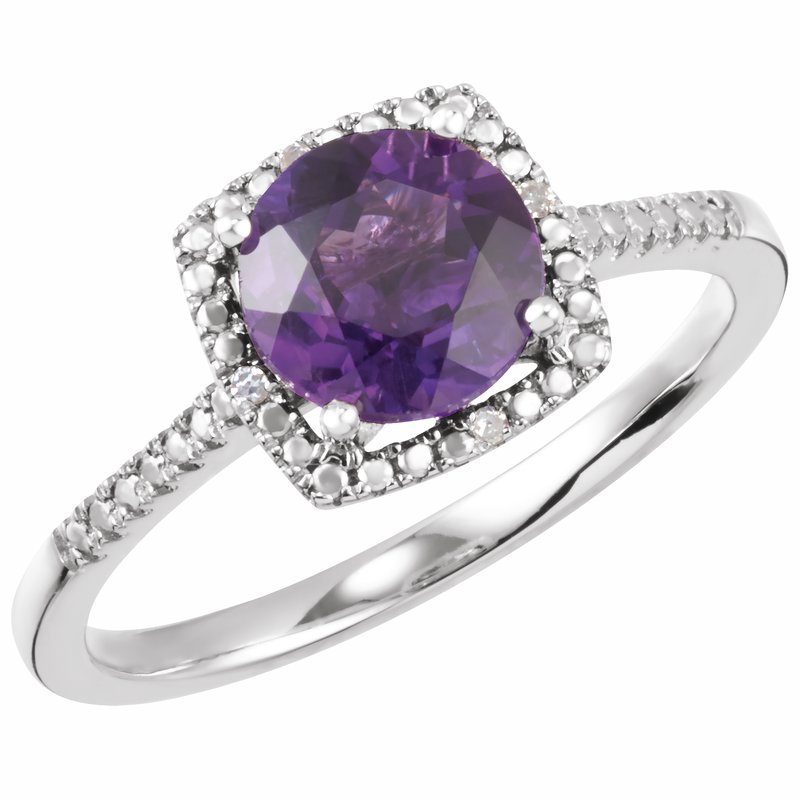 Halo-Style Birthstone Ring — Natural & .01 ctw Diamond