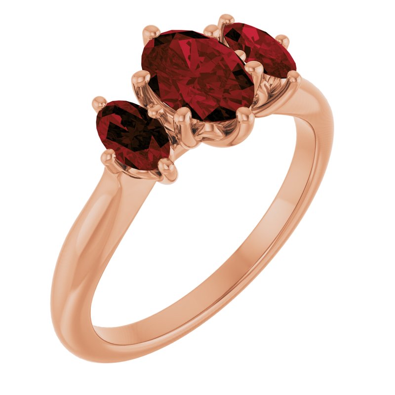 Three-Stone Ring — 7×5 mm Oval Natural Mozambique Garnet