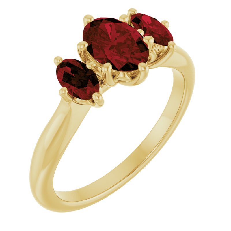 Three-Stone Ring — 7x5 mm Oval Natural Mozambique Garnet