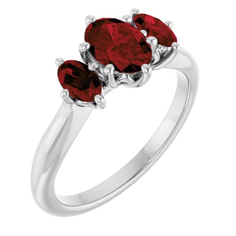 Three-Stone Ring — 7×5 mm Oval Natural Mozambique Garnet