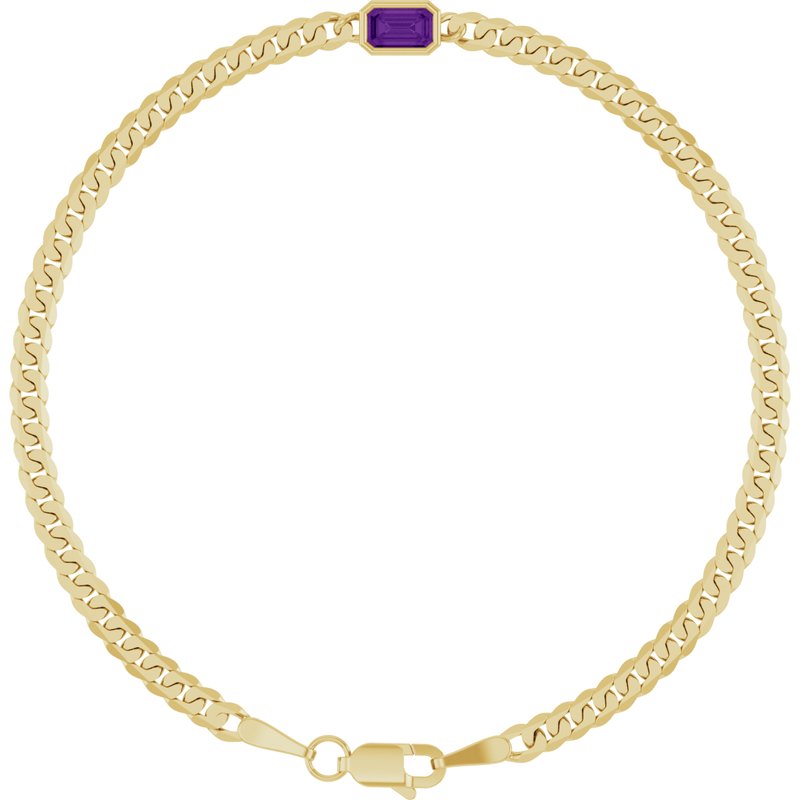 Bezel-Set Solitaire Curb Link Bracelet