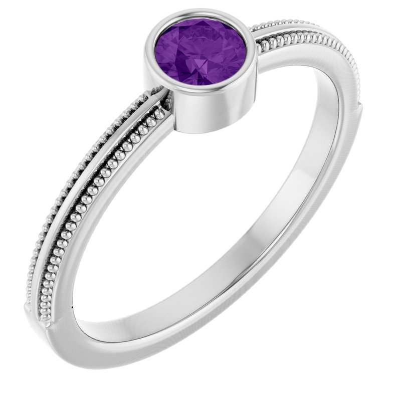 Milgrain Bezel-Set Solitaire Birthstone Ring