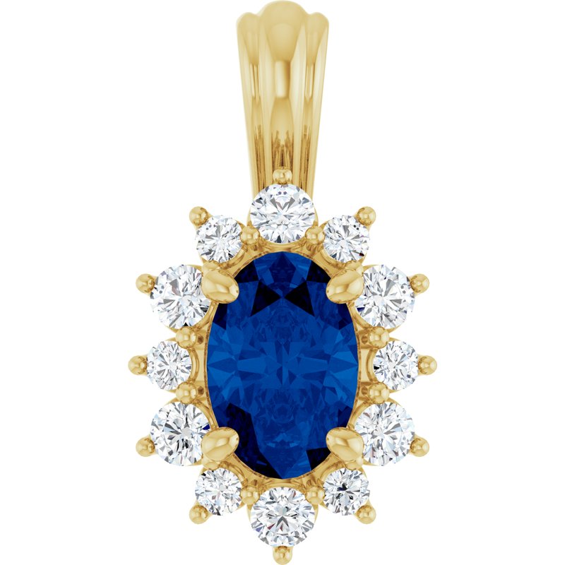Halo-Style Pendant — Natural Blue Sapphire & 1/6 ctw Natural Diamond