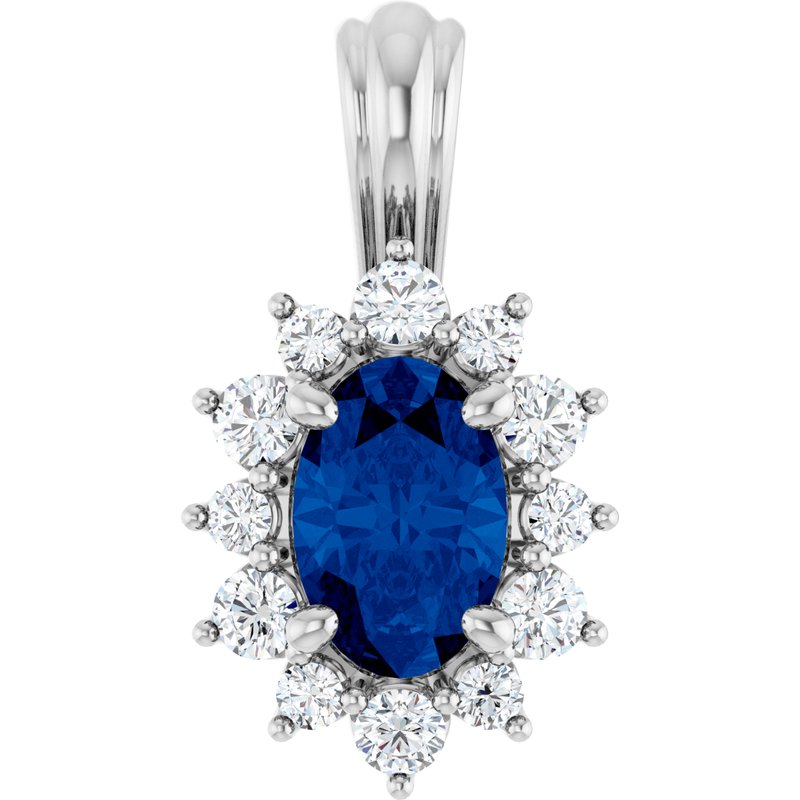 Halo-Style Pendant — Natural Blue Sapphire & 1/6 ctw Natural Diamond