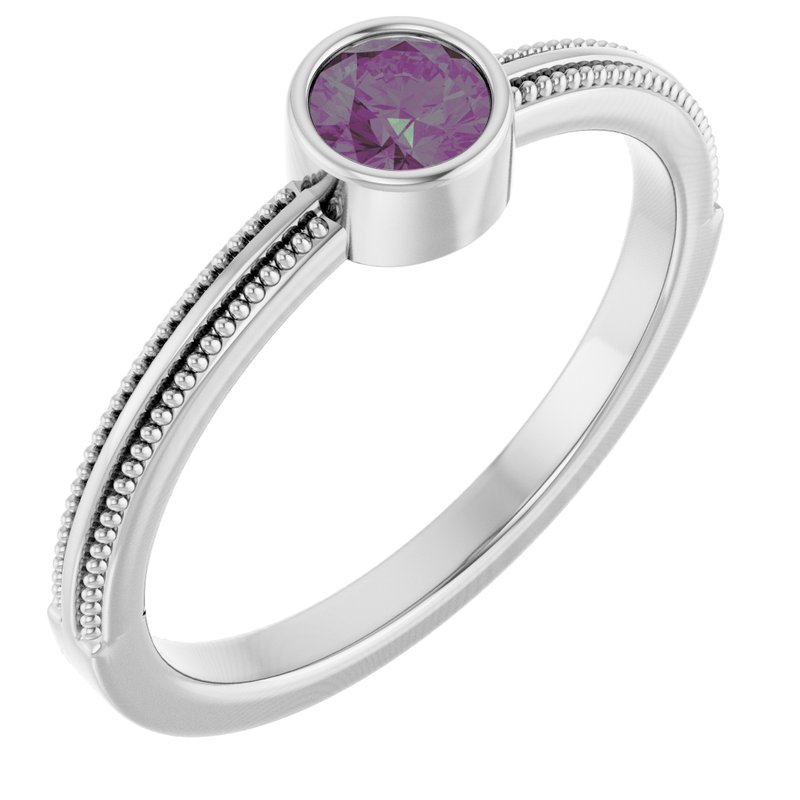 Milgrain Bezel-Set Solitaire Birthstone Ring